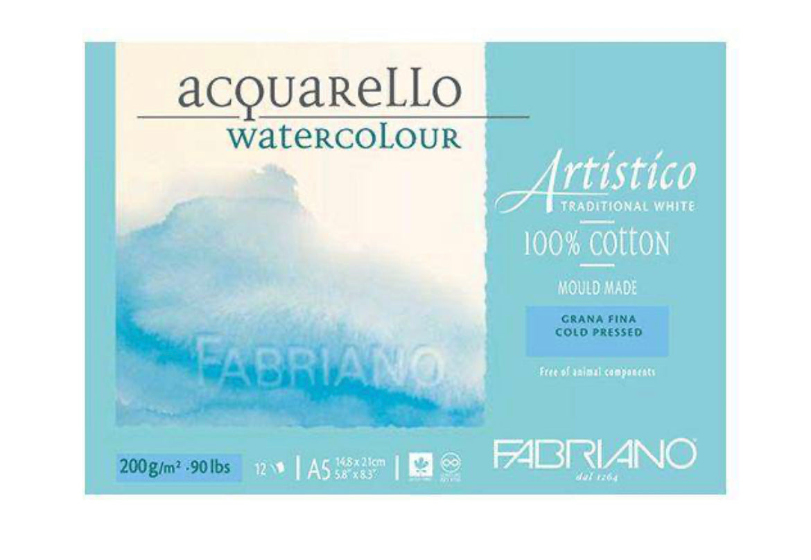 Fabriano Artistico Watercolour Pad 12 Sheets 200gsm 100% cotton - Rough