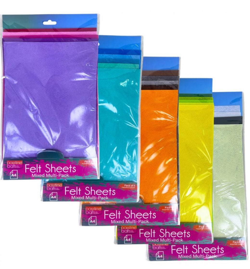 Pack 5 mixed Felt Sheets A4