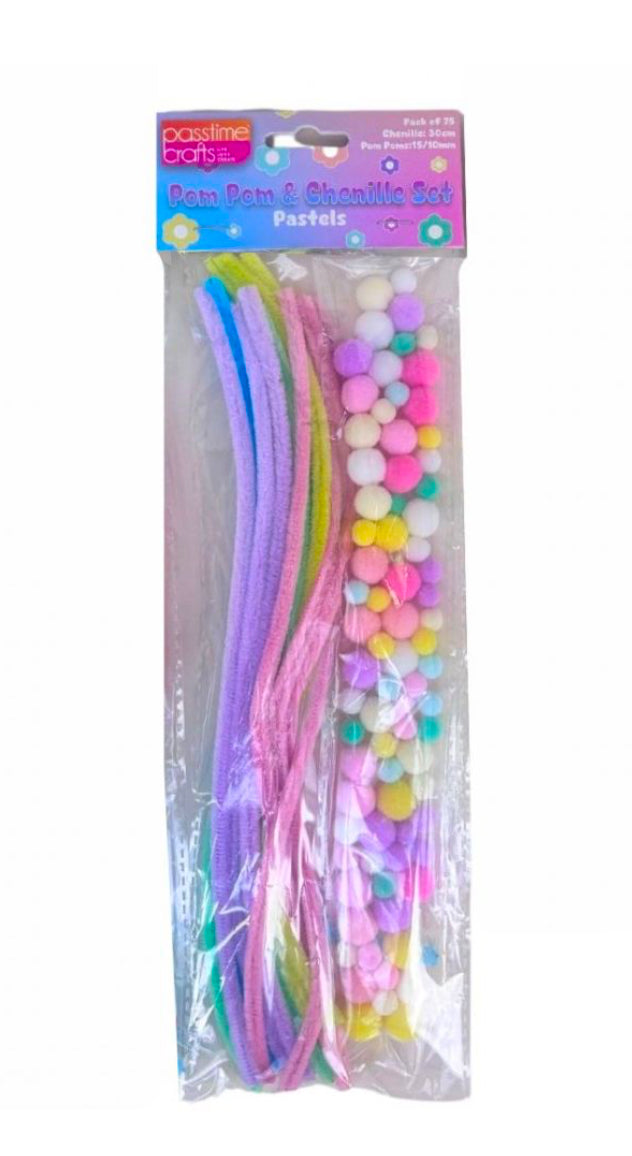 Pastel Pom Poms & Pipe cleaners pastel packs of 75 pieces
