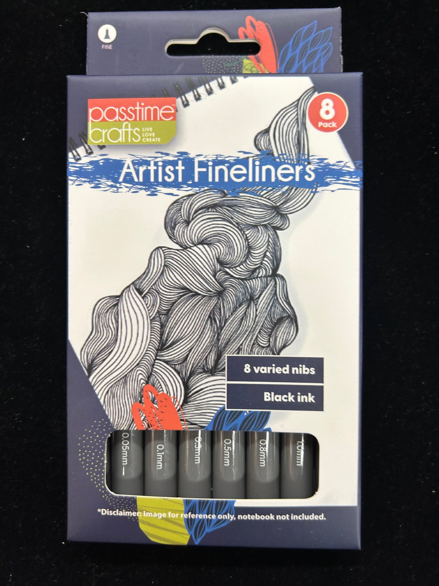 Artist fine liner Pen Black set 8