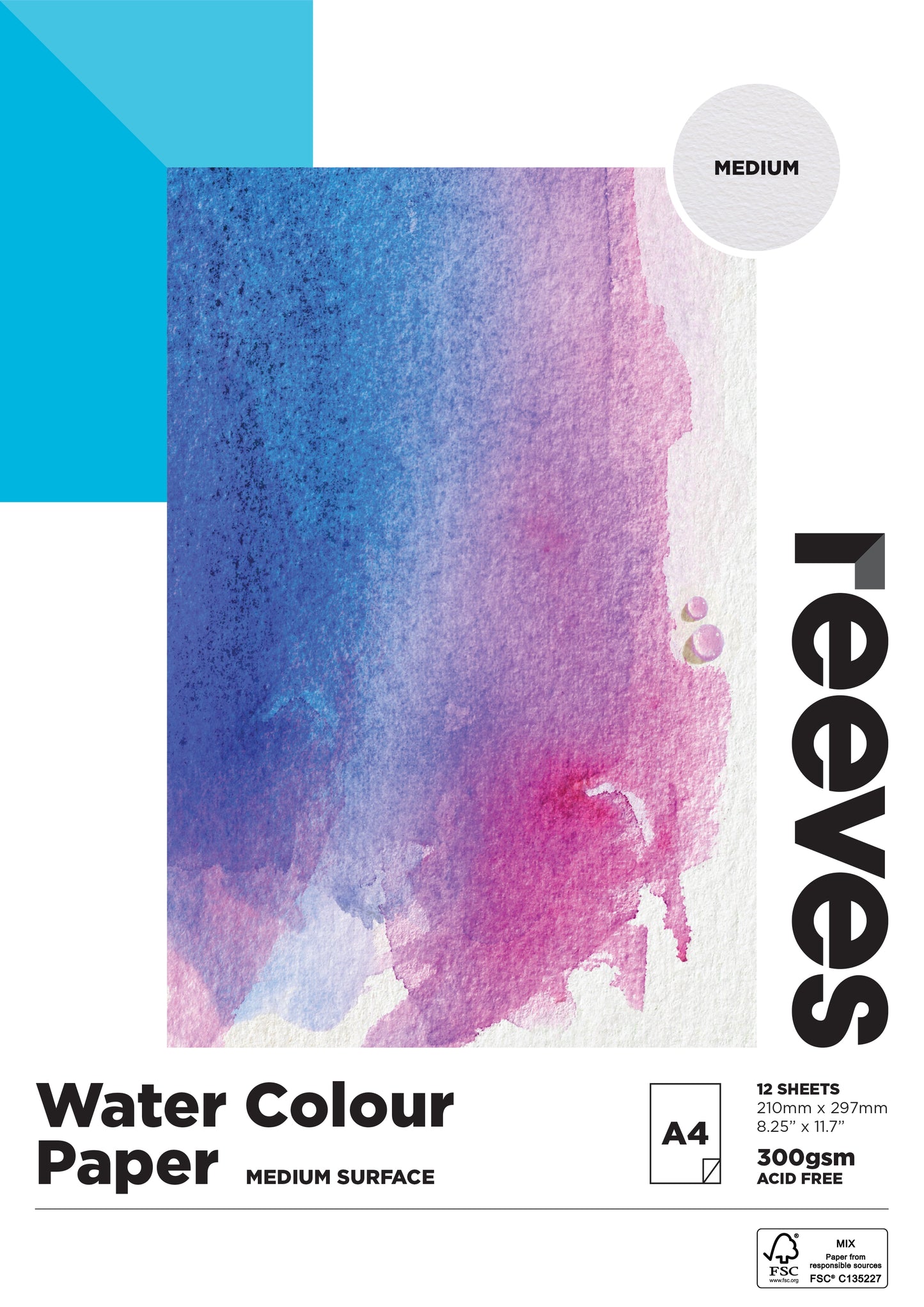 Reeves Watercolour Paper 300gsm 12 Sheets - Medium