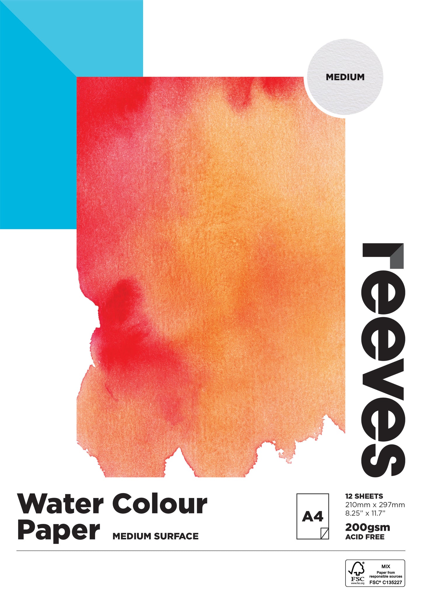 Reeves Watercolour Paper 200gsm 12 Sheets - Medium