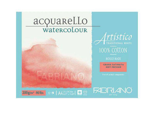 Fabriano Artistico Watercolour Pad 12 100% cotton Sheets 200gsm - Hot Pressed