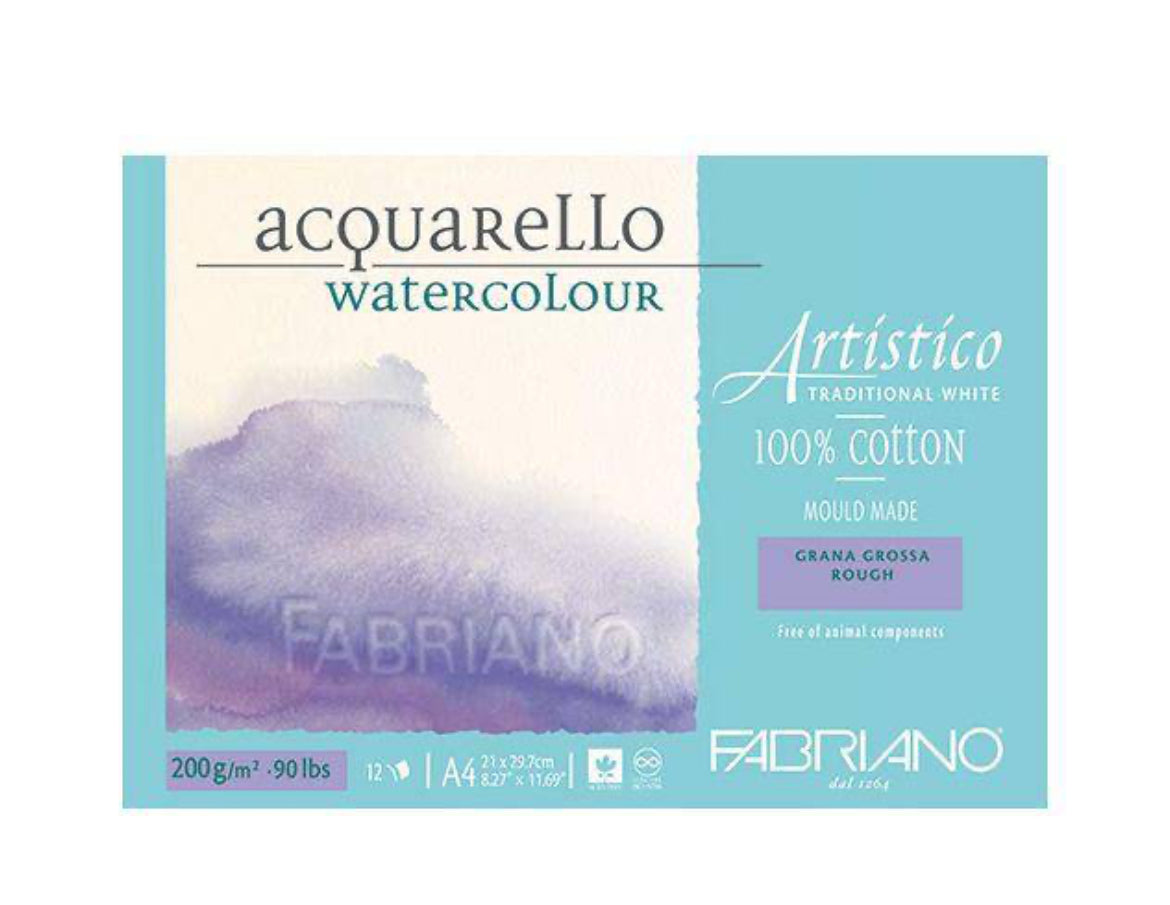 Fabriano Artistico Watercolour Pad 12 100% cotton Sheets 200gsm - Rough