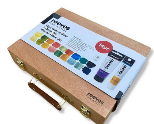 Reeves Art 14 piece Watercolour & Gouache Wooden Box Gift Set