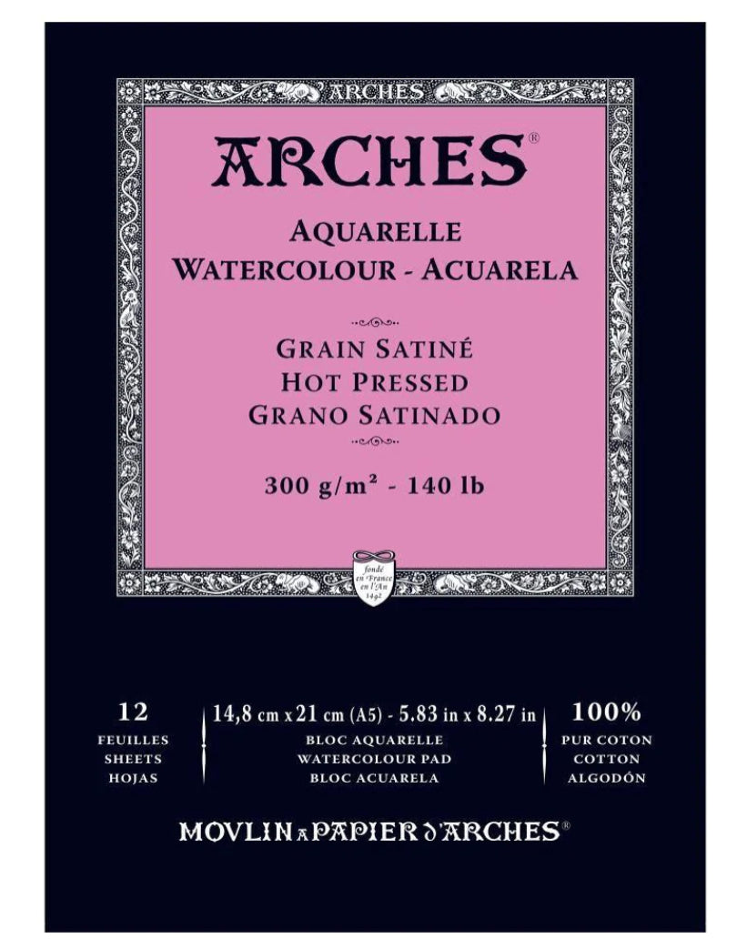 Arches Watercolour Hot Press 300gsm A5 Pad 12 Sheets