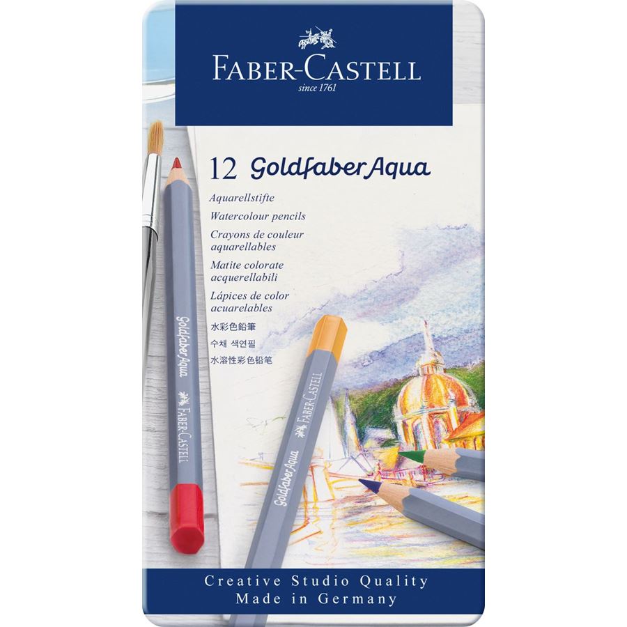Faber Castell Goldfaber Aqua Watercolour Pencils, Assorted – Tin of 12