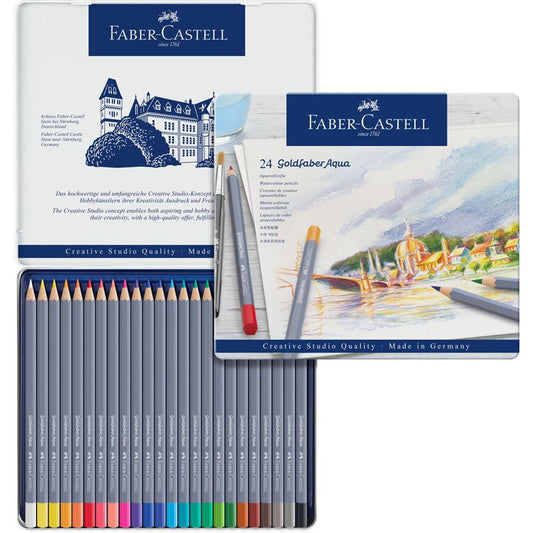 Faber Castell Goldfaber Aqua Watercolour Pencils, Assorted – Tin of 24