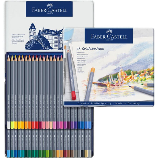 Faber Castell Goldfaber Aqua Watercolour Pencils, Assorted – Tin of 48