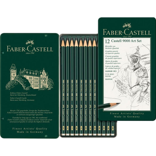 Castell 9000 Graphite Pencils, Art Set Assorted – Tin of 12