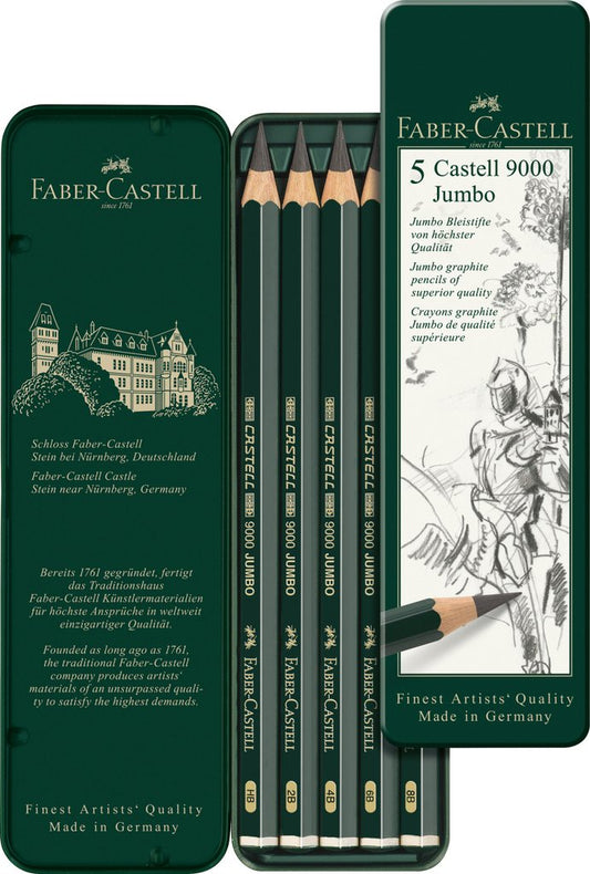 Castell 9000 Jumbo Graphite Pencils, Assorted – Tin of 5