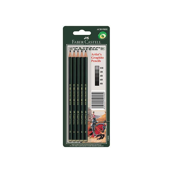 Castell 9000 Graphite Pencils, Assorted – Blister Pack of 5