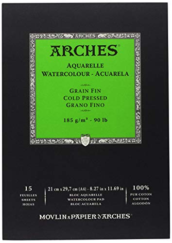 Arches Aquarelle Watercolour Cold Pressed 185gsm A3 Pad 15 Sheets