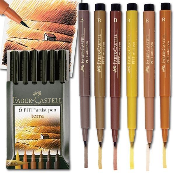 Pitt Artist Brush Pens, Terra Assorted – Pack of 6