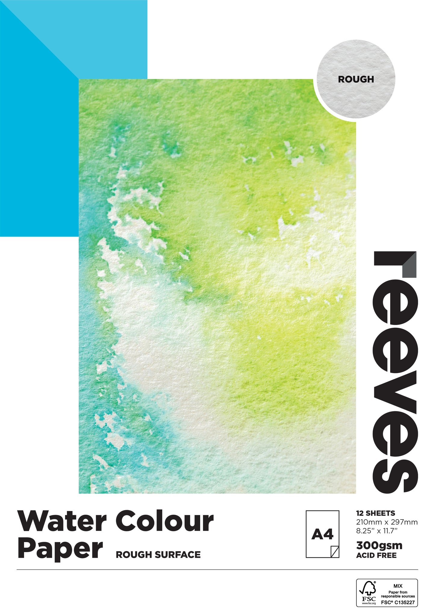 Reeves Watercolour Paper 300gsm 12 Sheets - Rough